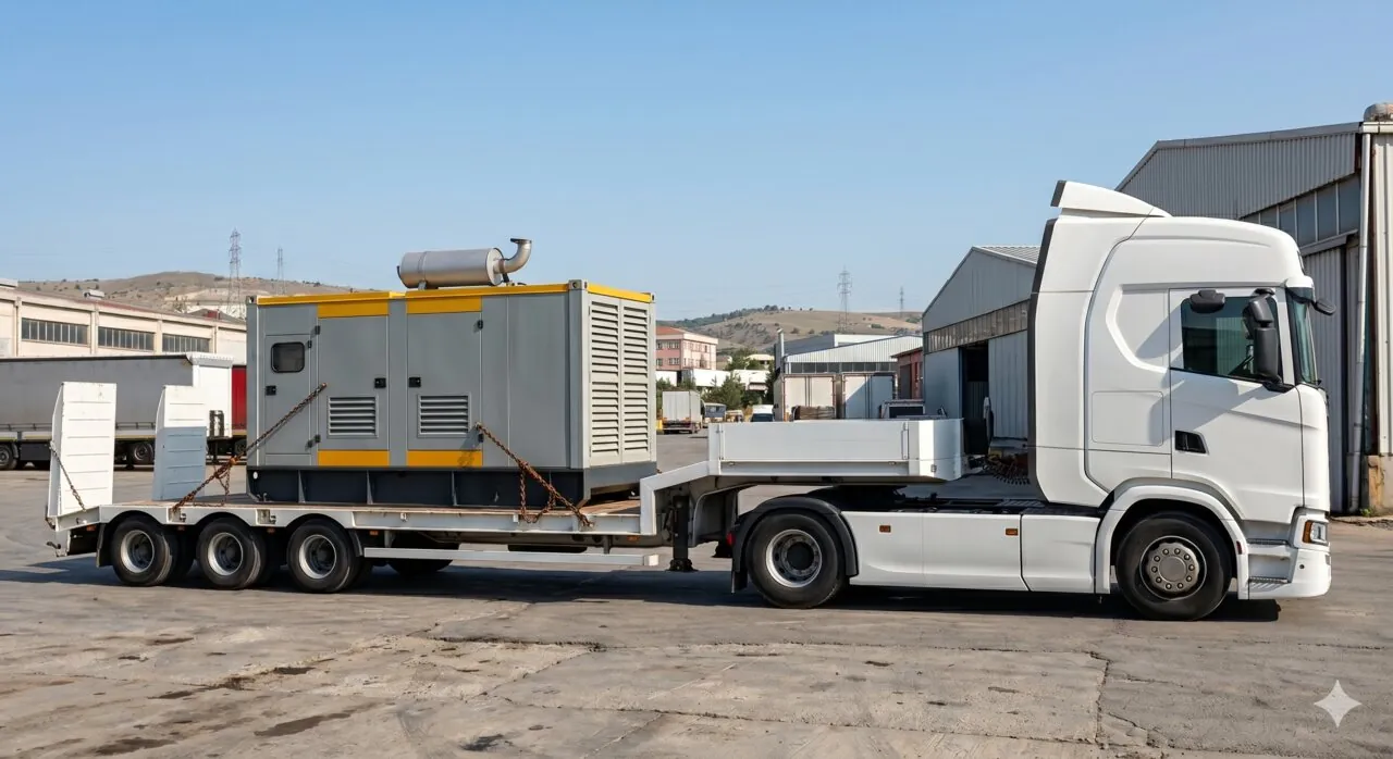 Jeneratör Taşıma — lowbed dorse üzerinde güvenli taşıma