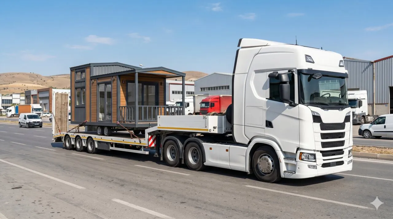 Konteyner / Tiny House Taşıma — lowbed dorse üzerinde güvenli taşıma